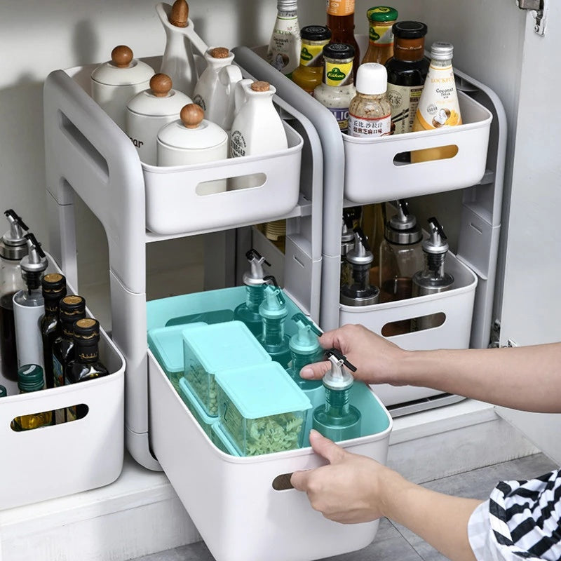 2 Tier Kitchen Storage Rack Cabinet Storage Box Convenient - JuicyDealz