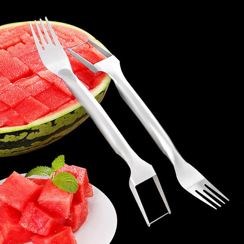 2 In 1 Watermelon Fork Slicer Multi-purpose Stainless Steel Watermelon Slicer Cutter Kitchen Fruit Cutting Fork Fruit Divider Kitchen Gadgets - JuicyDealz