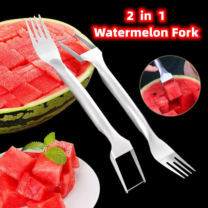2 In 1 Watermelon Fork Slicer Multi-purpose Stainless Steel Watermelon Slicer Cutter Kitchen Fruit Cutting Fork Fruit Divider Kitchen Gadgets - JuicyDealz