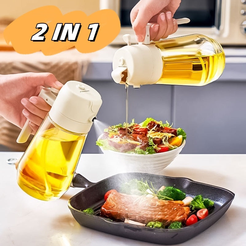 470ML Olive Oil Sprayer Dispenser For Cooking BBQ 2 In 1 Glass Oil Vinegar Soy Sauce Spray Kitchen Oil Bottle For Air Fryer - JuicyDealz